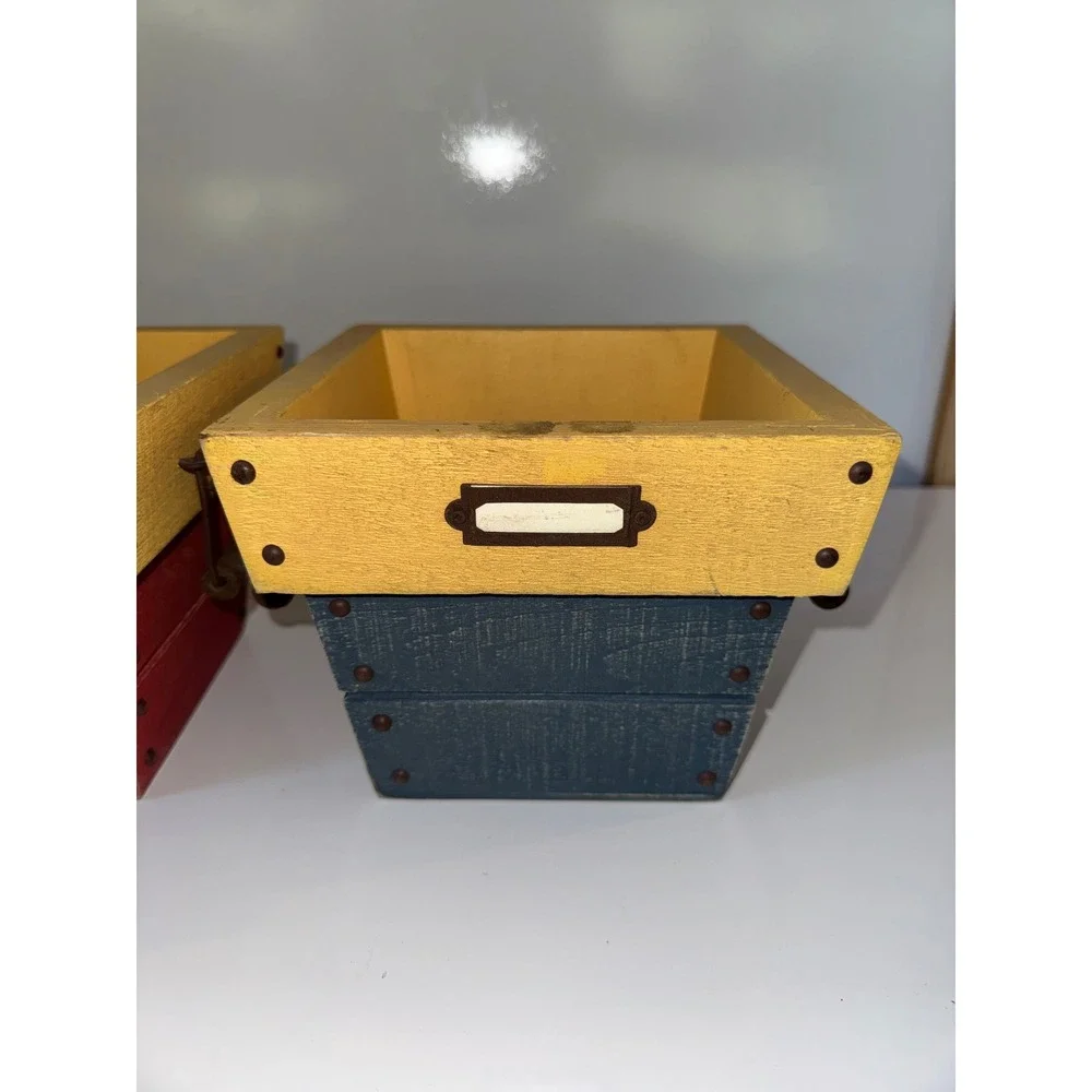 Rustic Primary Color Wooden Storage Crates Planters Red Blue Yellow Farmhouse